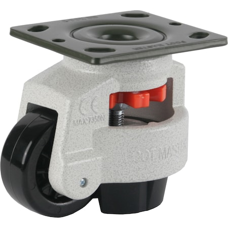 Foot Master Leveling Caster, 75 mm Nylon Wheel, 4 x 4-1/2 Plate, Swivel, 800 kg Cap, NBR Foot Pad, Ivory GD-100-F-NYN-PUS